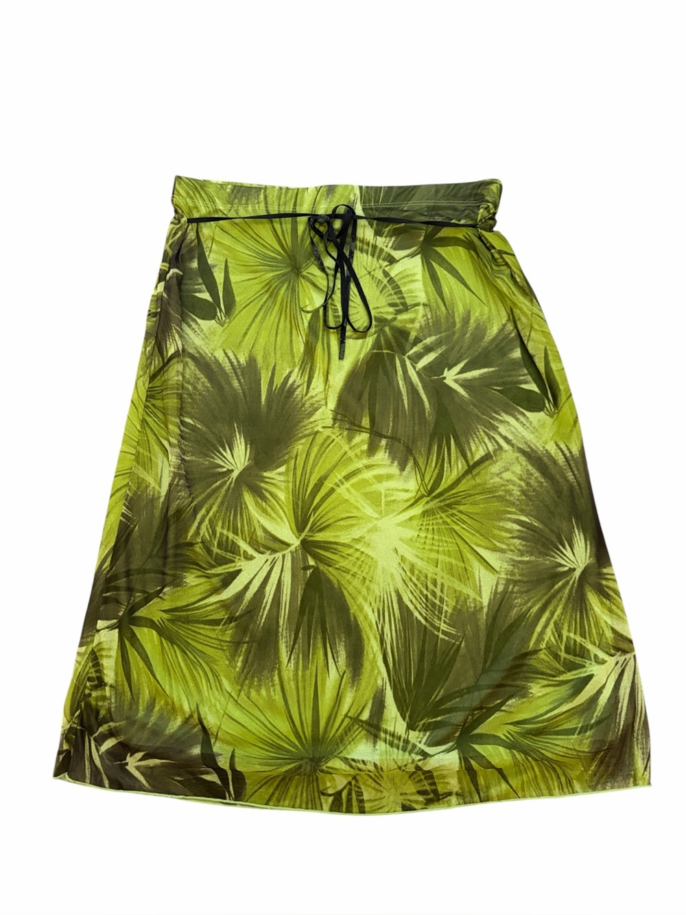 VTG Too Hot Y2K Miami Summer Green Palm-Print Midi Skirt Size Medium Vacation